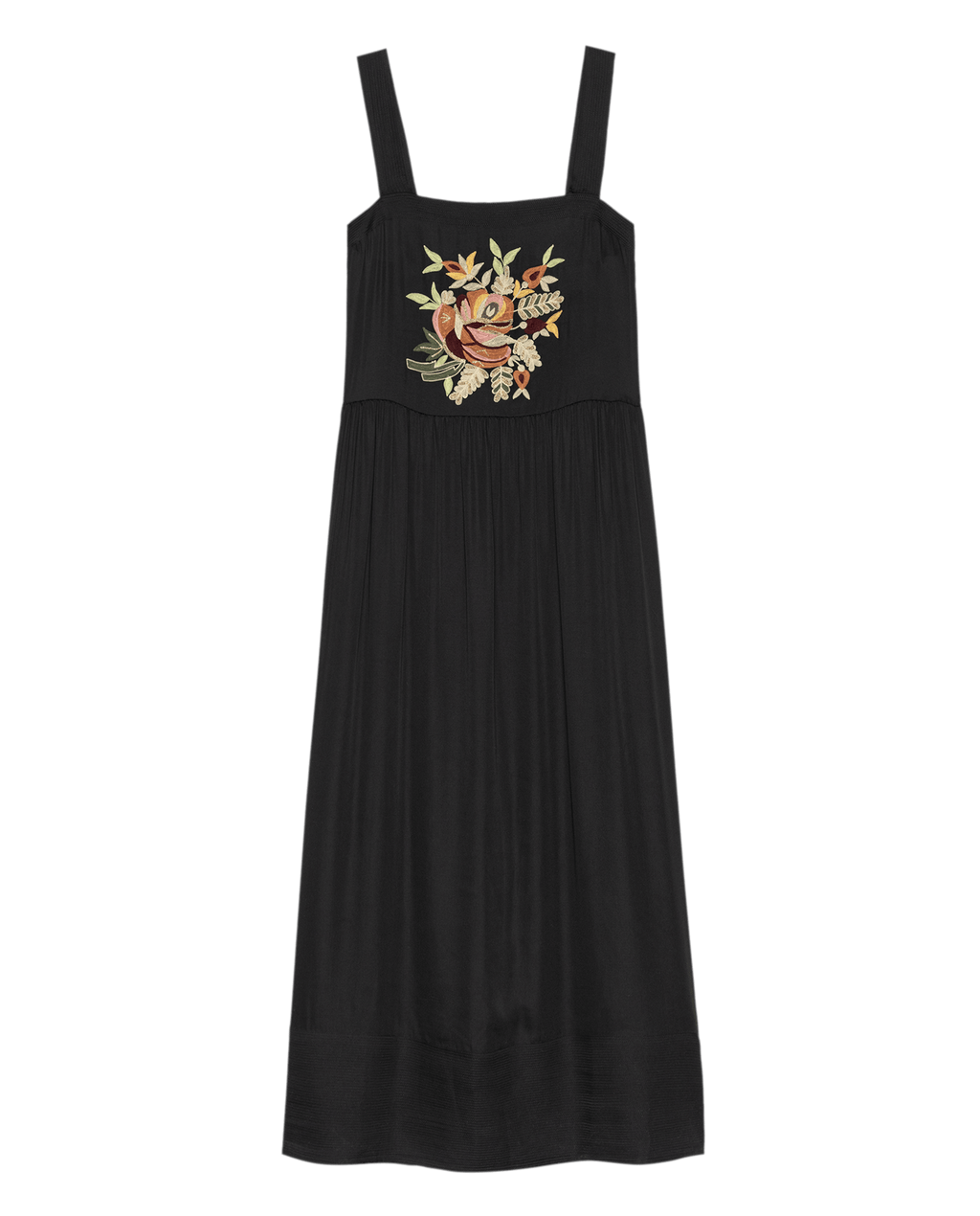 The Day Dress. -- Black with Bouquet Floral Embroidery