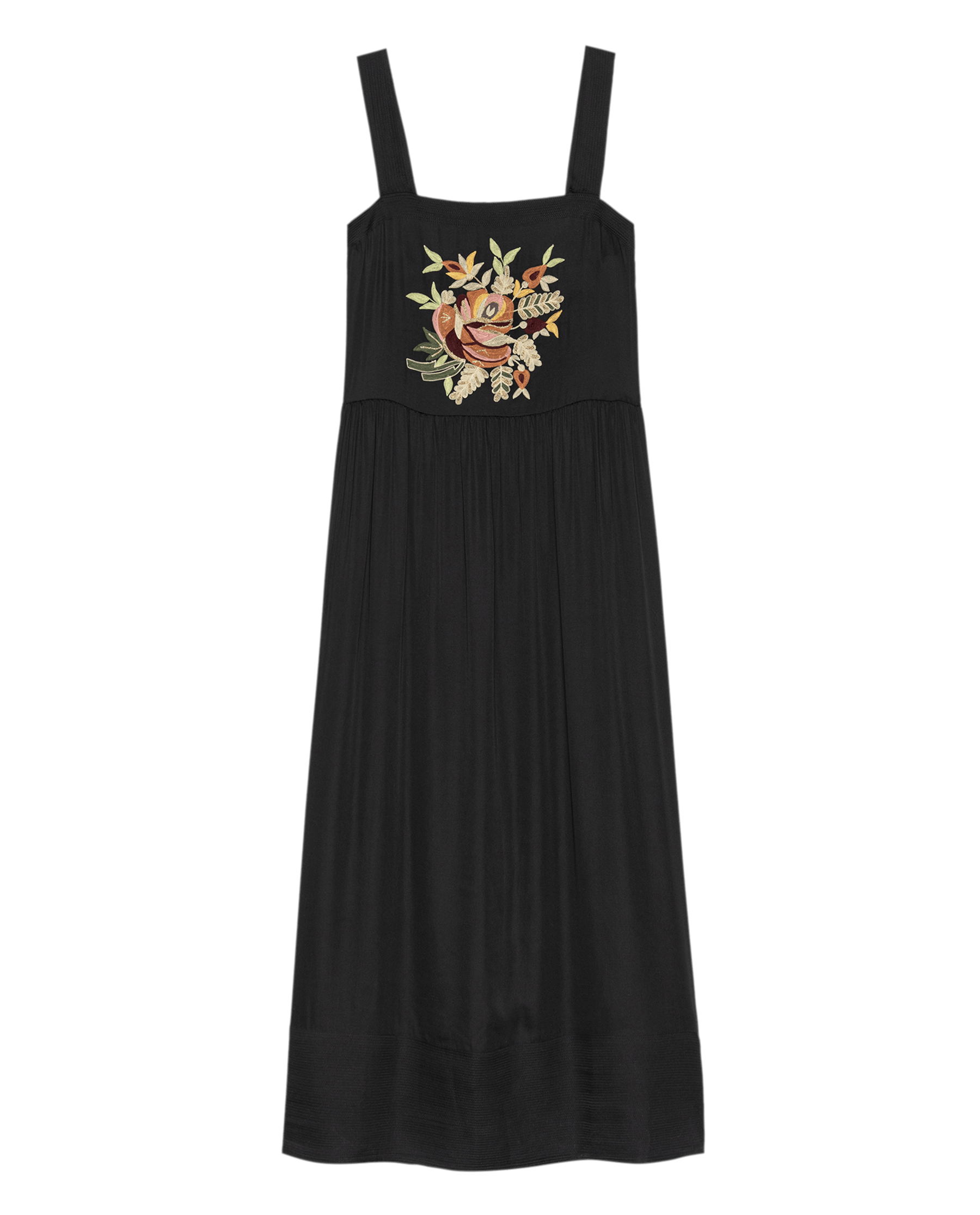 The Day Dress. -- Black with Bouquet Floral Embroidery