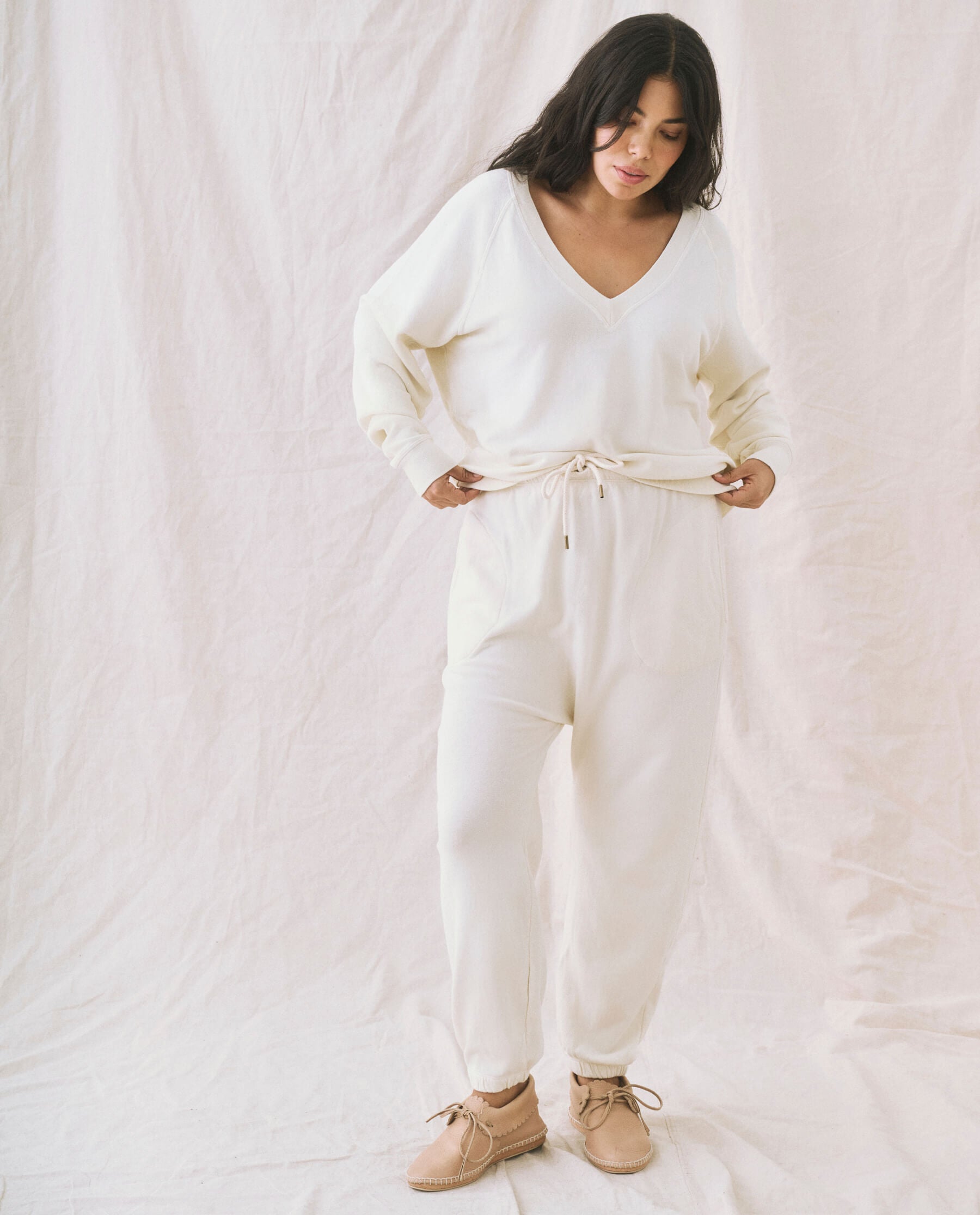The V-Neck Sweatshirt. -- Washed White