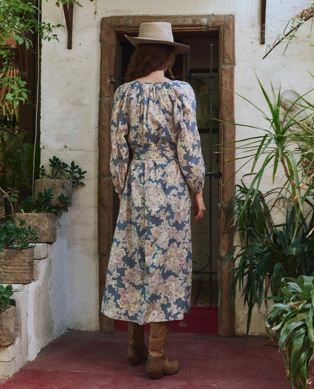 The Pampas Dress. -- Indigo Floral