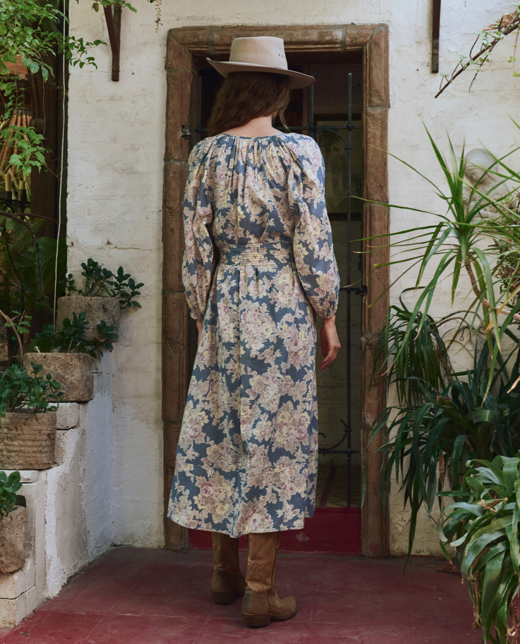 The Pampas Dress. -- Indigo Floral