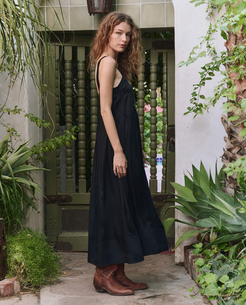 The Day Dress. -- Black with Bouquet Floral Embroidery