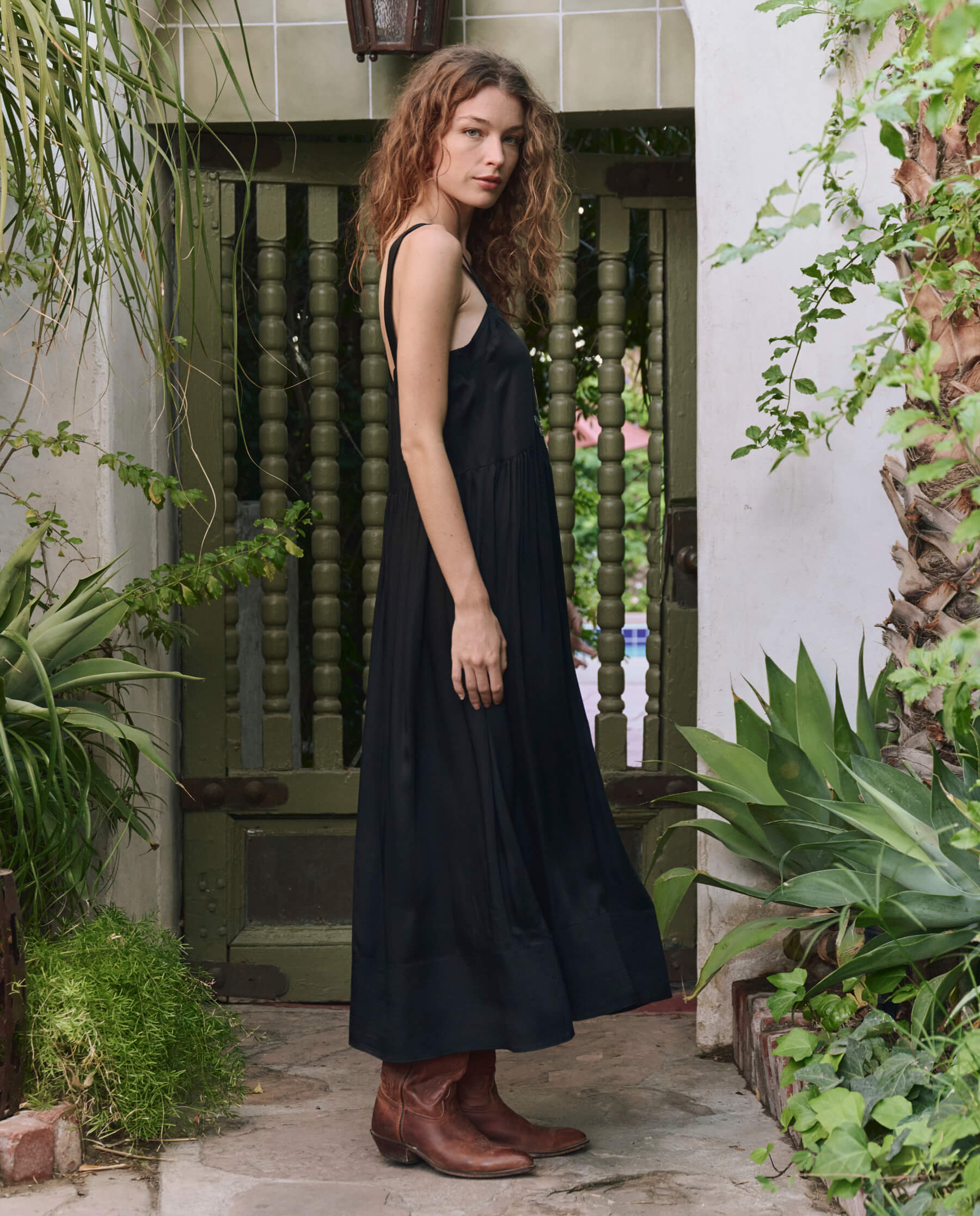 The Day Dress. -- Black with Bouquet Floral Embroidery