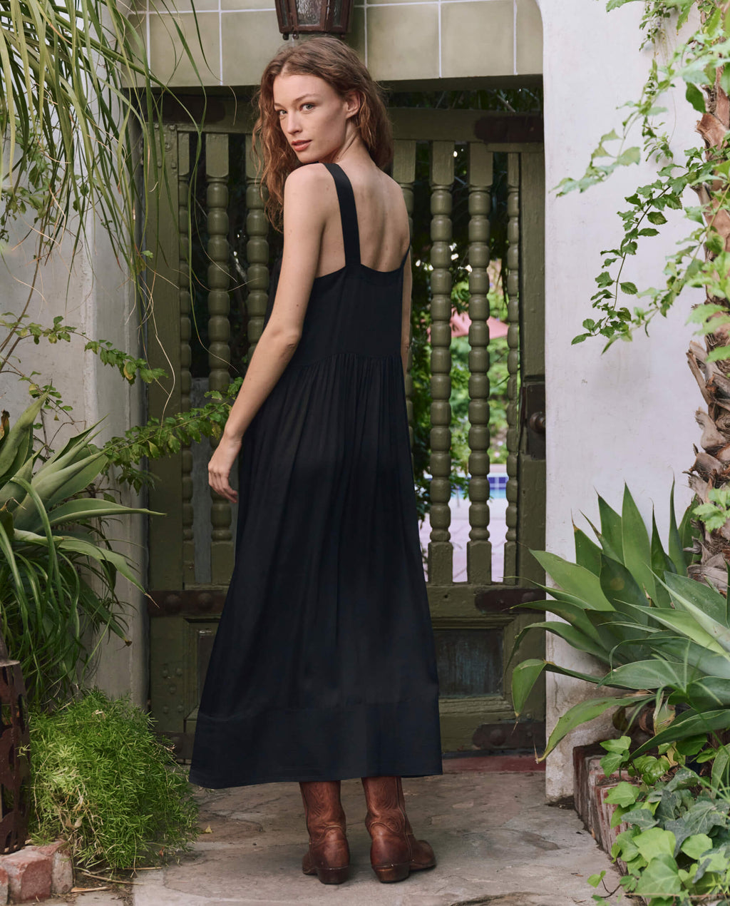 The Day Dress. -- Black with Bouquet Floral Embroidery