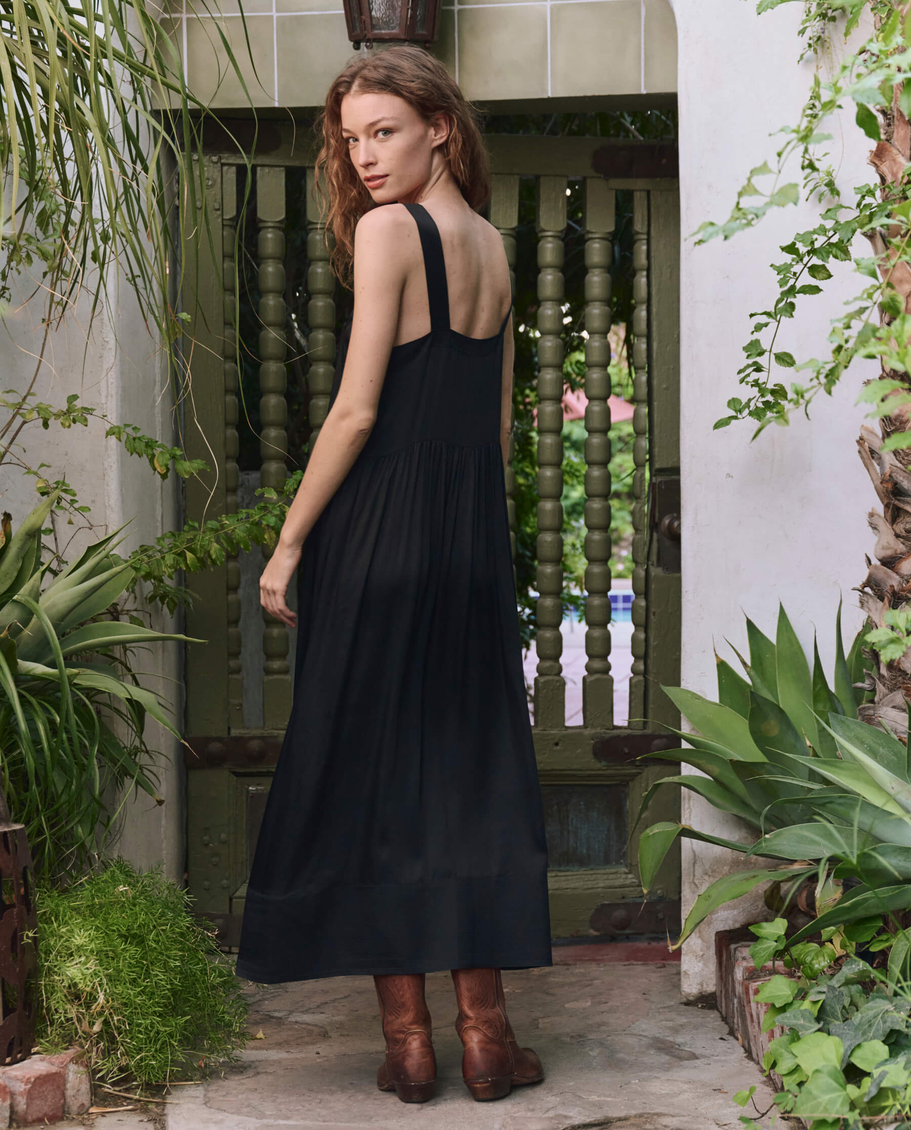 The Day Dress. -- Black with Bouquet Floral Embroidery