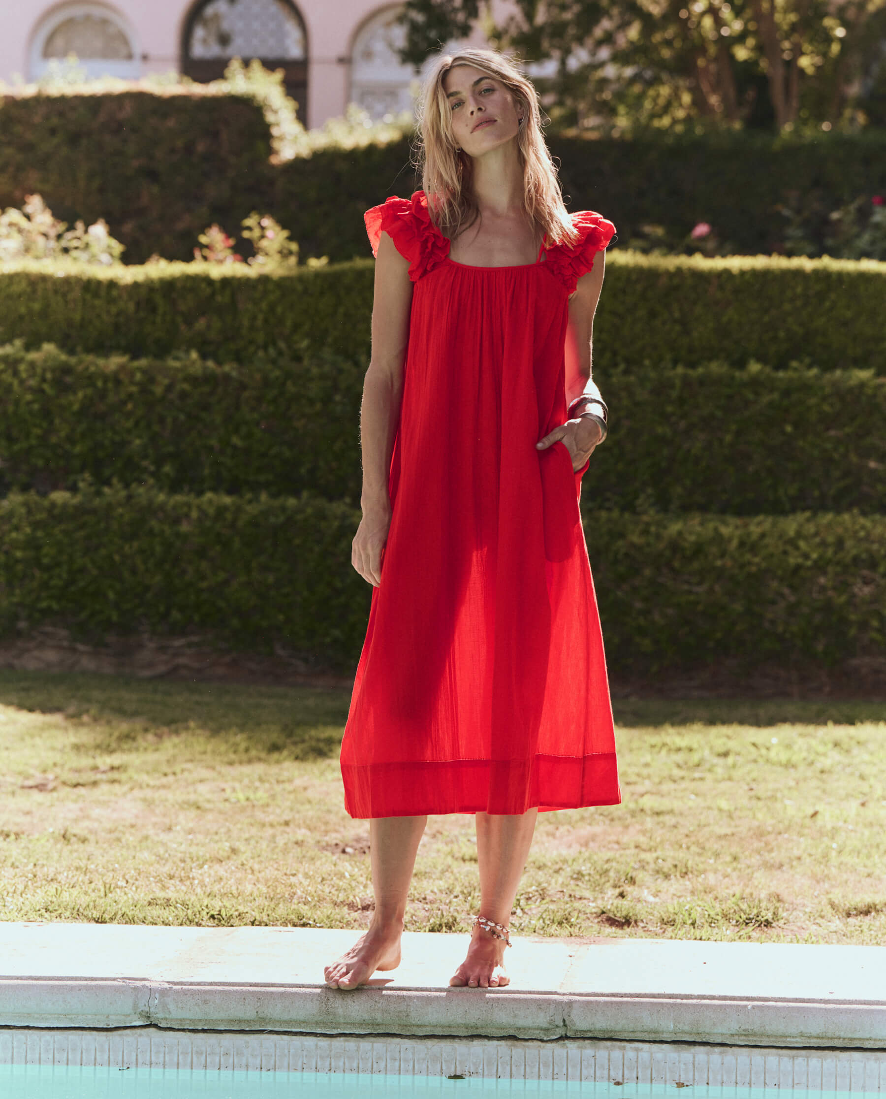 The Ruffle Coverup. -- Hot Red